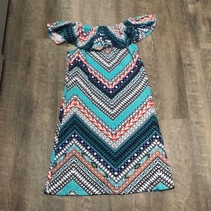 This dress is a colorful off the shoulder dress